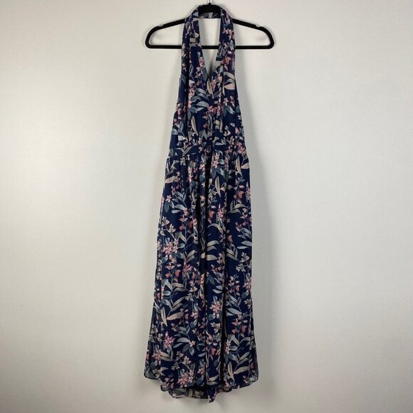 Gal Meets Glam Dresses & Skirts - Gal Meets Glam Siena Dress Size 10P Blue Floral Maxi Halter Smocked Flowy